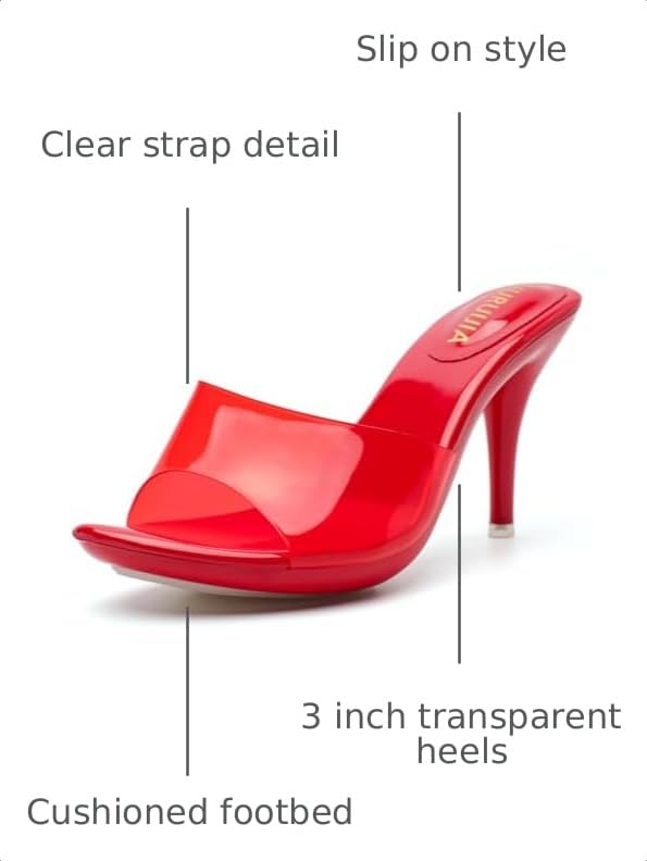 Image of LIURUIJIA Clear Heels For Women Sexy Slip On Open Toe High Heeled Dressy Sandals Comfortable Strappy Mules