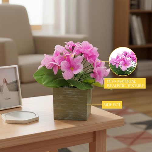 Image of KARP Artificial Potted Plants, 20Cm Height Mini Pink Hydrangea Flower Plant with Pots Home Decor, Indoor Artificial Ornamental Plant for Living Room, Office Desk & Bathroom, Decorative