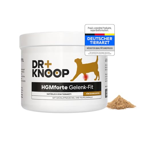 HGM Gelenkpulver für ältere Katzen - mit Grünlippmuschel, Teufelskralle & Glucosamin für mehr Bewegungsfreude, entwickelt vom Tierarzt Dr. Knoop, mit leckerem Vanille Geschmack, 220g