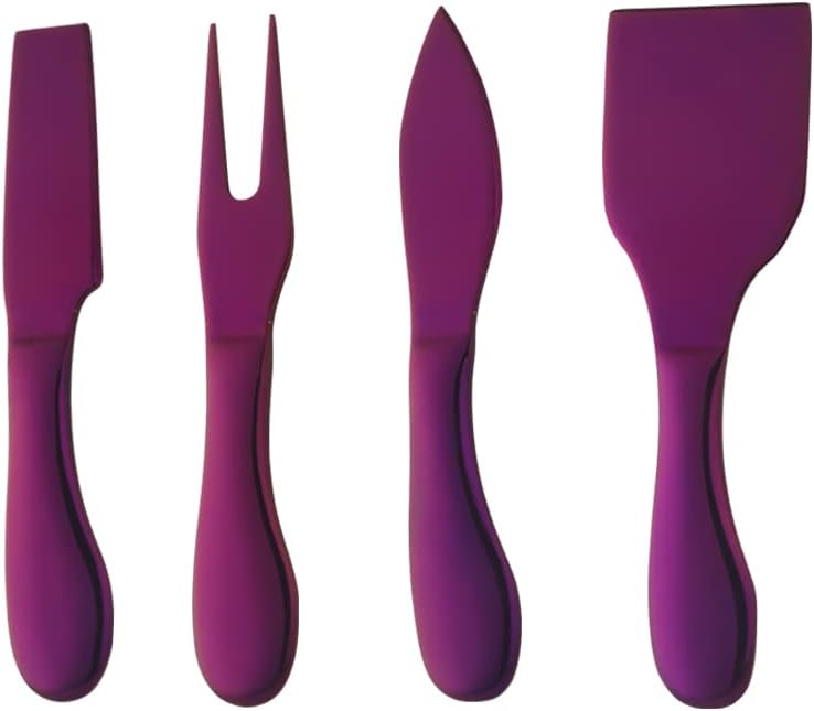 Cheese Knives Set,Purple Stainless Steel Cheese knife Set for Cheese Slicer and Butter Cutter,4 Piece -1Cheese Spade Knife, 1 Narrow Plane Knives, 1 Cheese Fork and 1 Cheese Spreader Knife Cheese Knives Set,Purple Stainless Steel Cheese knife Set for Cheese Slicer and Butter Cutter,4 Piece -1Cheese Spade Knife, 1 Narrow Plane Knives, 1 Cheese Fork and 1 Cheese Spreader Knife
