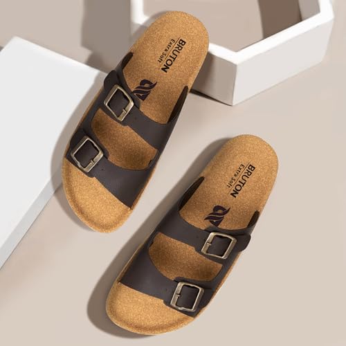 Image of BRUTON Men's Double Buckle Comfort Sandals | Adjustable Casual Slides | Soft Cushioned Lightweight Slip-On Sandals for Daily Wear, Walking & Outdoor