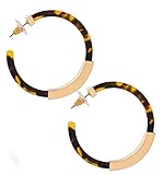 Hoop Earrings for Women Geometry Acrylic Resin Earrings Bohemia Tortoise Shell Earrings Mottled Statement Stud Earrings Fashion Jewelry(Dark Leopard)