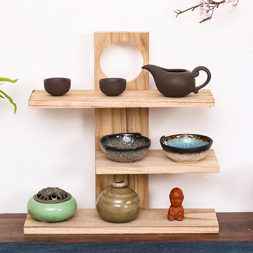 Étagère de bureau et présentoir de comptoir compact en bois pour tasses et mugs