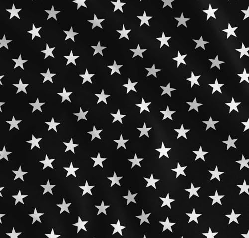 Image of Soimoi Black Cotton Cambric Fabric Stars Star Printed Fabric 1 Meter 58 Inch Wide