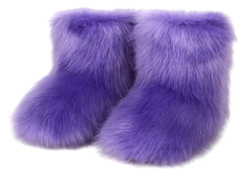 Girls Fluffy Furry Snow Boots Faux Fur Winter Warm Outdoor Boots