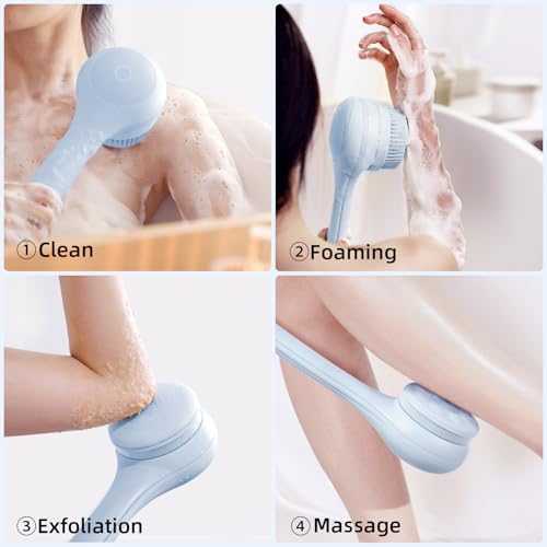 Oh,XIYU. Electric Body Brush Back Scrubber for Shower, Waterproof Long Dual Handle Power Body Scrubber with 3 Heads, Rechargeable Bath Brush & 2 Speeds, for Cleansing, Exfoliating and Massaging Skin - Thumbnail 2