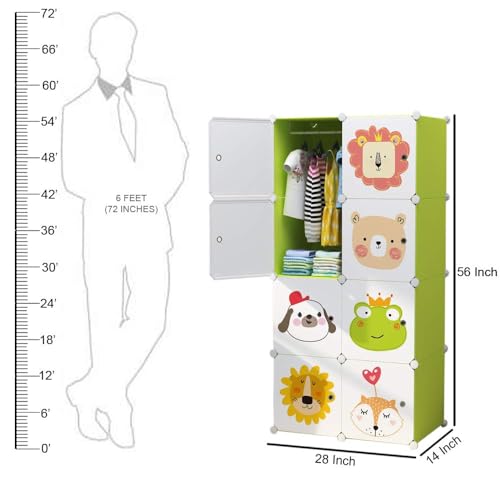 Image of Owme Closet for Clothe DIY Plastic Rack - Side Hanger, Storage for Home | with Mist Humidifier with Remote Controller, Shelf Storage Cabinet Stand, Auto Open & Close for Rain and Sun (Green, 8 Door)