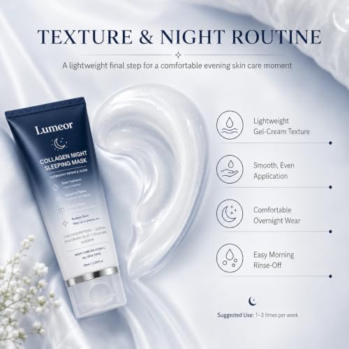 Lumeor Collagen Overnight Sleeping Mask — A hydrating gel mask infused with collagen peptides, hyaluronic acid, elastin, and squalane — A nourishing skincare mask suitable for all skin types, 75ml - Image 8