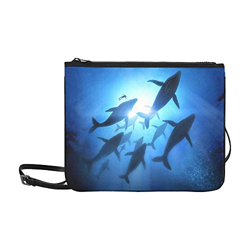 Fashion Stylist Bag A Diver With A Pod Of Humpback Whales High-grade Nylon Adjustable Shoulder Strap Shoulder Bags For Women For Shopping Travel Hiking Work