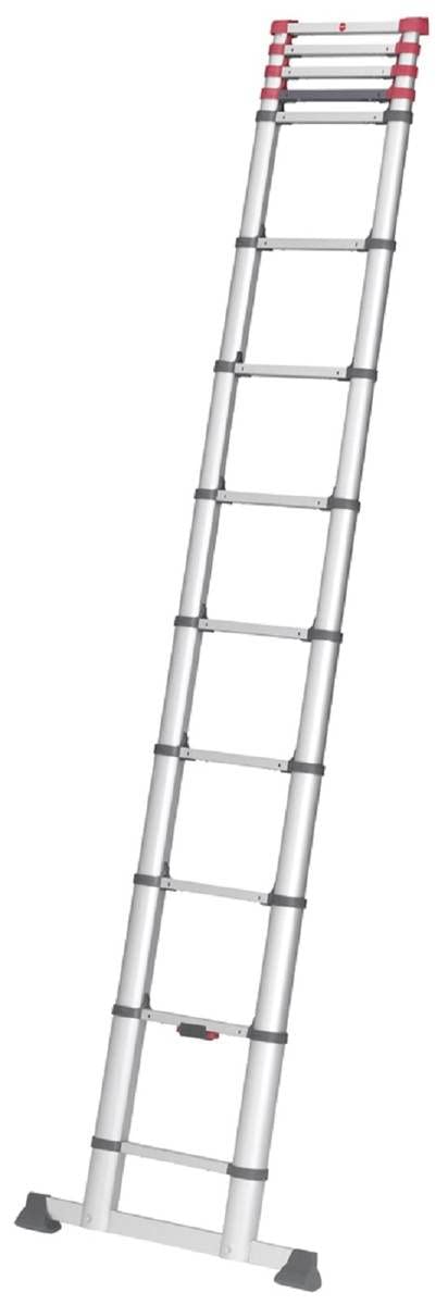 Hailo Teleskopleiter FlexLine, 1x13 Sprossen bis 150 kg, rostfreie Alu Leiter bis 3,80 m Leiterhöhe einstellbar, Silber, platzsparend zu Verstauen, Aktuelles Modell T80