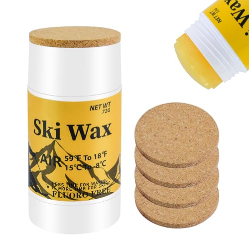 72g Rub on Ski Snowboard Wax with 4Pcs Cork Applicator, Portable Universal Nordic Glide Cross-Country Wax PFAS-Free Ski Snowboard Wax Kit Accessories for Spring Winter Most Temperature Quick Waxing