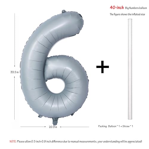 Image of 40 In Matte Gray Birthday Number Balloons 6 Helium Foil Mylar Balloon | Birthday Party Decorations Suitable For Boys' And Girls' Birthday Parties Anniversary celebration