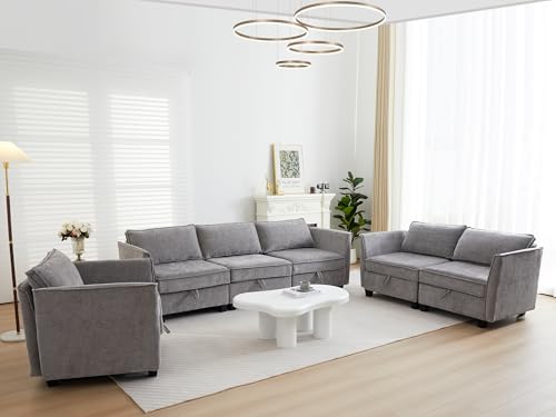 Image of ORRD 3 Piece Modular Sectional Sofa Set, Convertible Couch with Storage, Sofa Modular for Living Room, Office (Grey)