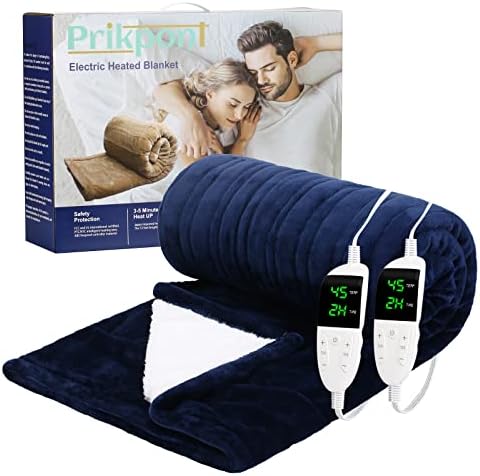 Heated Blanket Queen Size with Dual Control, 84"x 90" Flannel to Sherpa Reversible Electric Heating Blankets with 6 Heat Levels & 4 Timer Auto Off Settings, LED Screen, Machine Washable(Navy)