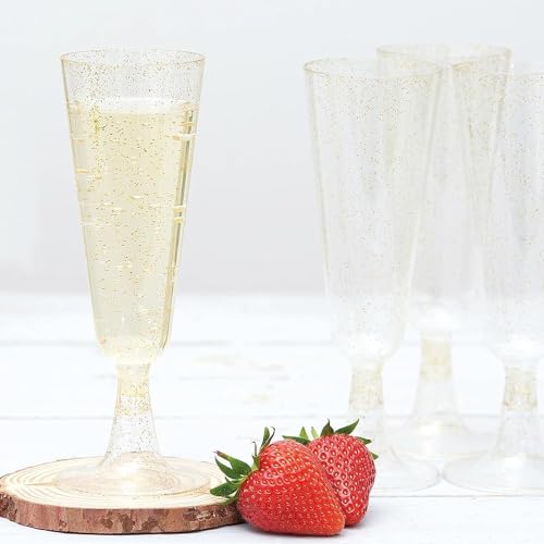 YZDZSW 25 Pcs Plastic Champagne Flutes, Disposable Prosecco Glasses, Plastic Flute Glasses for Mimosa Martini Margarita (Gold dust) - Image 4
