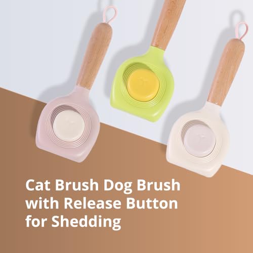 Image of Cat Brush Dog Brush with Release Button for Shedding (fluorescent yellow color)