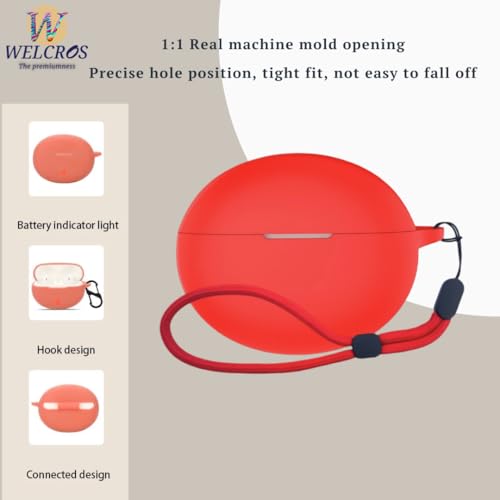 Image of WELCROS Soft Silicone Protective Case Cover for OnePlus Buds 4 (Lanyard Red)