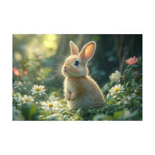 Tableaux art mural pour salon et cuisine grand format vert impression sur toile lapin 60x80