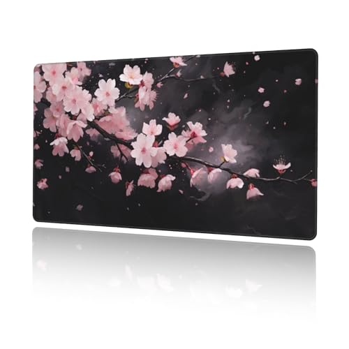 マウスパッド 大型 ゲーミング ピンク 桜 花 ブラック 花びら マウスマット デスクマット 特大 おおきい キーボードパッド ゴム底 光学式 マウス対応 滑り止め 耐久性 良い おしゃれ かわいい 防水 サイバーカフェ オフィス最適 適度な表面摩擦 40cm X 75cm
