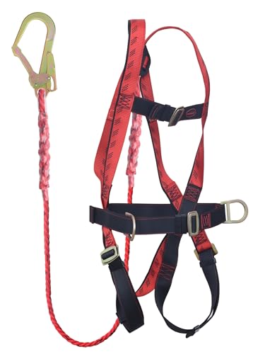 Image of KARAM Full Body Safety Harness (Class P) with Waist Belt for Fall Arrest & Work Positioning with Lanyard & Hook | Construction Harness & Fall Protection | PN17(PN206)(PP)(000 131)(2.0M)