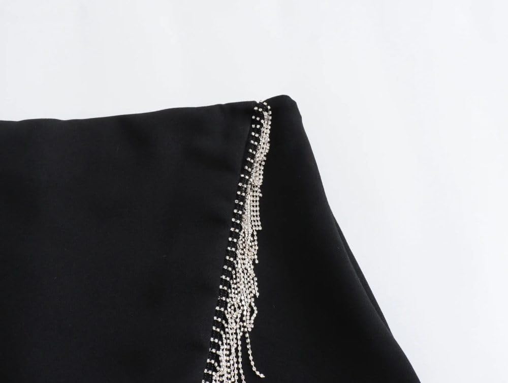 SWEPER Falda Corta De Mujer - Falda Corta con Flecos Y Cuentas A La Moda para Mujer, Estilo De Fiesta, Cintura Alta, Cremallera Lateral, Falda Corta Versátil para Mujer