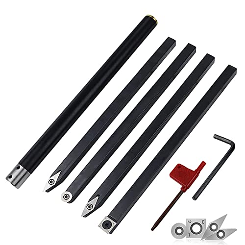 wzwyyds Juego de Herramientas de torneado de 5 Paquetes, Herramienta de Corte de carburo con Mango de Aluminio: Cabeza Cuadrada, Cabeza Redonda, Cabeza de Diamante, Cabeza de Diamante (R) Cover
