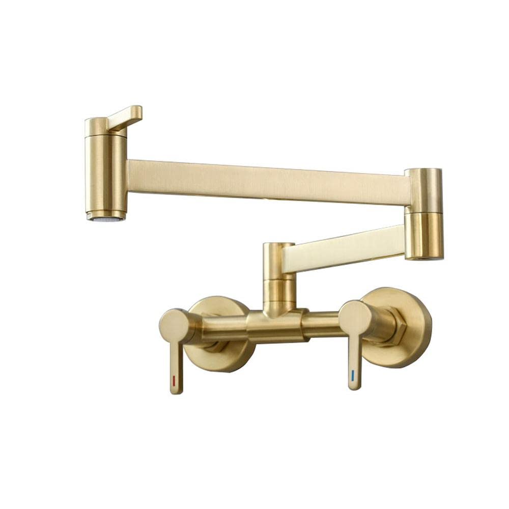 HomeLava Grifos de llenado de ollas Grifos de agua fría y caliente montados en la pared Grifos de latón Grifos de cocina plegables Grifo de fregadero comercial (dorado)