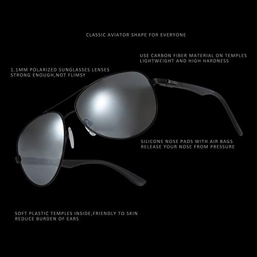 Zenottic Polarized Aviator Sunglasses For Men Carbon Fiber Temple Pilot Sun Glasses With Mirrored Lens Uv Protection #TOP4