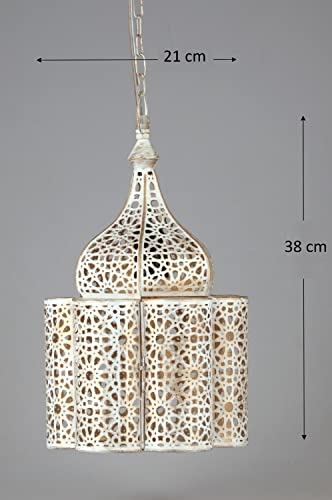 Orientalische Lampe Pendelleuchte Feryal Weiss 37cm E27 Lampenfassung | Marokkanische Design Hängeleuchte Leuchte aus… – Bild 3