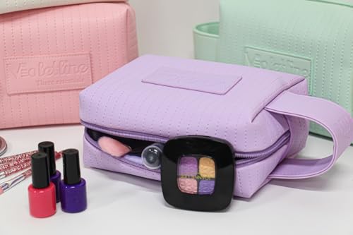 Violetline Women's Cosmetic Bag Essentials, Perfect Christmas Gifts! Elegant Preppy Travel Makeup Bag, Ideal Waterproof Leather Cosmetic Bag for Girls and Moms (Light Purple Cosmetic bag)4