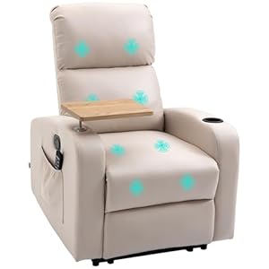 HOMCOM Relaxsessel mit Massagefunktion, Fernsehsessel mit Liegefunktion, Drehbarem Tisch, Massagesessel, Ruhesessel mit Fernbedienung, Feder, Seitentasche und Becherhalter, Mikrofaser, Beige