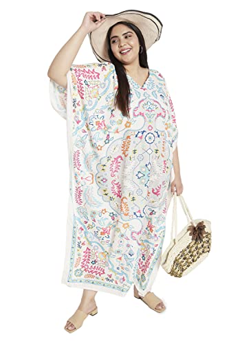 Image of Oussum Women Polyester Casual Long Plus Size Beach Caftan Cover Up Maxi Dress 1X-3X Summer Kaftan Dresses for Women