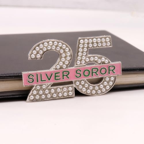 Image of Pearl Number 25 Silver Soror Pin Pink And Green Sorority Greek Letters Lady Brooch Gifts Sisterhood Jewelry