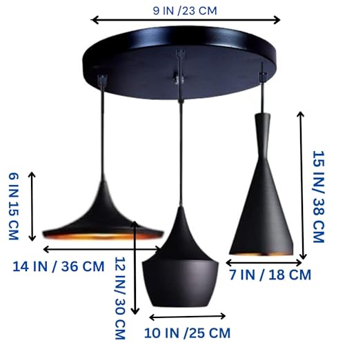 Image of GreyWings 3, Piece Black Aluminium Hanging Pendant Light Set, Decorative Indoor Ceiling Lamp Cluster, for Dining, Kitchen, Living Room, (Big) Cluster Set