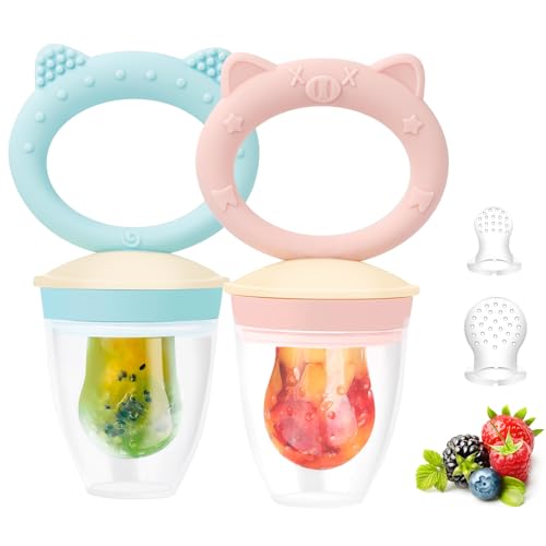 Baby Solids/Frozen Fruit Feeder Pacifier, Infant Teether Toy 4M+, BPA-Free Silicone Pouch &amp; Nipple, Safely Introduce Solids, Teething Relief, 2-Pack