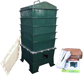 VermiHut 5-Tray Worm Compost Bin, Dark Green with Worm-saver Tray