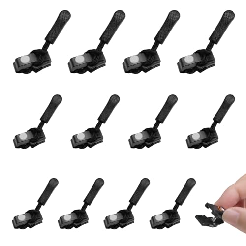 12 Piezas Cursor Cremallera, 3 Tamaños Diferentes, para Reparación de Cremallera, Extractor de Cremalleras de Bobina de Nailon para Equipaje, Mochilas, Chaquetas (Negro)