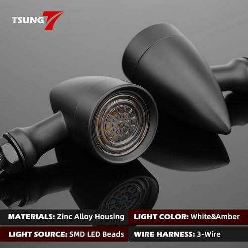 Image of TSUNG Universal Motorcycle SMD LED Turn Signals 12V Brake Tail Lights Running Lights for Cruiser Chopper Bobber Cafe Racer Street Bike (White&Amber Light-Black)