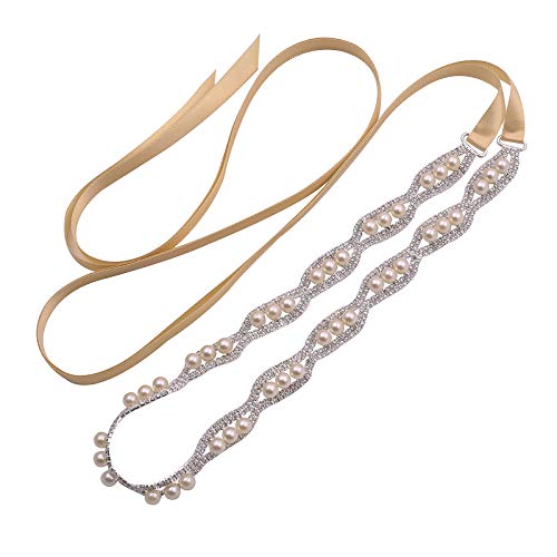 Thin Crystal Wedding Belt Sliver Bridal Belt Bridesmaid Sash with Pearls Rhinestones for Women Dress Accessories
