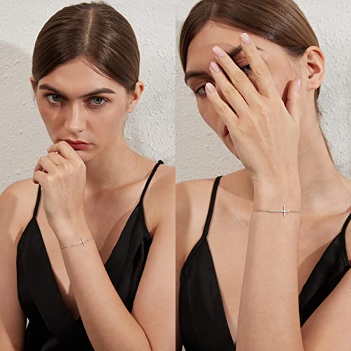 Cross Bracelet Men Cross Bracelet Sideways Cross Bracelet 7Inch Silver Cross Bracelet For Women Sterling Silver Cubic Zirconia Cross Bracelet 7 Inch Cross Link Bracelet Cz Cross Bracelet For Women #TOP6