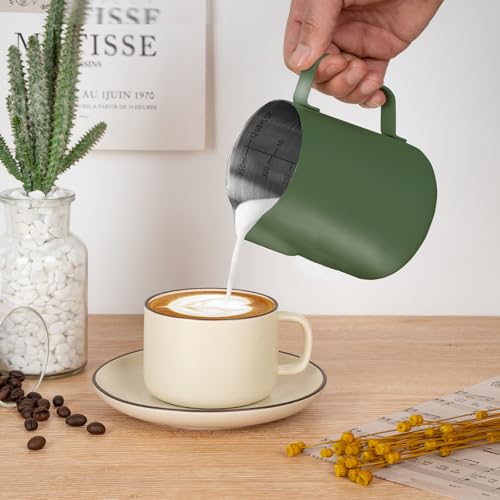 Image of Amrules Milk Frothing Pitcher 12oz Frother Cup Barista Tools, Green