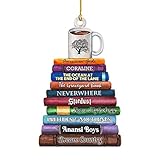 acrílico para árbol – de Navidad para árbol de Libro, de Navidad 2D Plano, Colgante de árbol de Navidad, decoración Colgante para Amantes, Lectura, Profesor, Bibliotecario, Libro