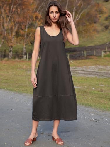 BerryGo Women's Loose Casual Midi Cotton Dresses Sundress Sleeveless Beach Summer Trendy Tank Top Dress with Pockets3
