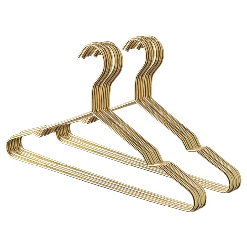 Harbour Housewares Metal Coat Hangers - Gold - 20x Wire Clothes Hangers with Round Trouser Bar and Non Slip Shoulder Notches for Jacket, Suit, Jumper, Dress Wardrobe Storage
