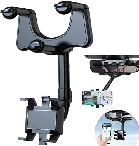 360Â°Rotatable and Retractable Car Phone Holder, Rear View Mirror Phone Holder, Car Phone Holder Mount Phone Holder for Car, Hand Free Phone Stand Holder for Car for All Smartphones and Car