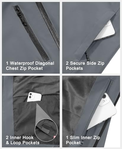 Image of Little Donkey Andy Mens Waterproof Rain Jacket Lightweight Windbreaker Hooded Jacket Packable Raincoat for Outdoor Hiking