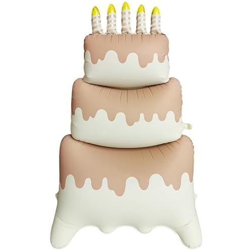 Image of Happy Birthday Cake Foil Standing Balloons 60 Inch,Giant Three-Tier Matte Caramel Cream Large Happy Birthday Mylar Balloon for Girls Women Boys Kids Baby Shower Birthday Party Decorations Supplies