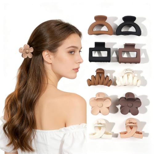 Image of 10 pcs Clutchers for Hair, Hair Clips for Women, Hair Clutcher for Women, Claw Clips, Hair Clip Strong Hold Hair Accessories for Thick, Thin, Curly & Long Hair, Stylish Hair Clutches