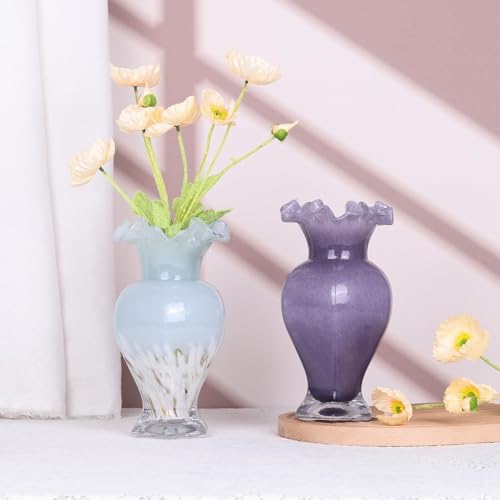 Vase en verre soufflé bouche design unique bleu et rouge pour table chic - 5