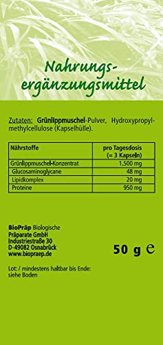 BioPräp Grünlippmuschel Kapseln | 90 Zellulose-Kapseln | produziert in Deutschland | zertifizierte Produktion